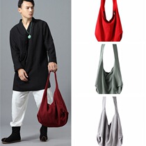 Original linen bag Art one shoulder literary bag Chinese style practice Zen bag Hanfu Lay Buddha Edge blessing bag