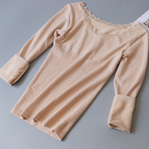 Lace Terry thin velvet round neck warm womens coat cold base shirt cotton underwear long sleeve autumn and winter body shaping body
