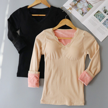 Autumn and winter body shaping warm plus velvet thick long sleeve ladies size base belt bra body underwear breast top top