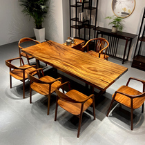 Solid wood board tea table walnut wood log plate tea table and chair combined teak white Chinese large band