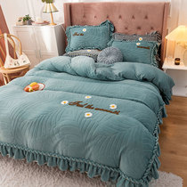 Winter coral fleece plus fleece four-piece set thick milk velvet bed skirt double-sided crystal velvet princess bedding