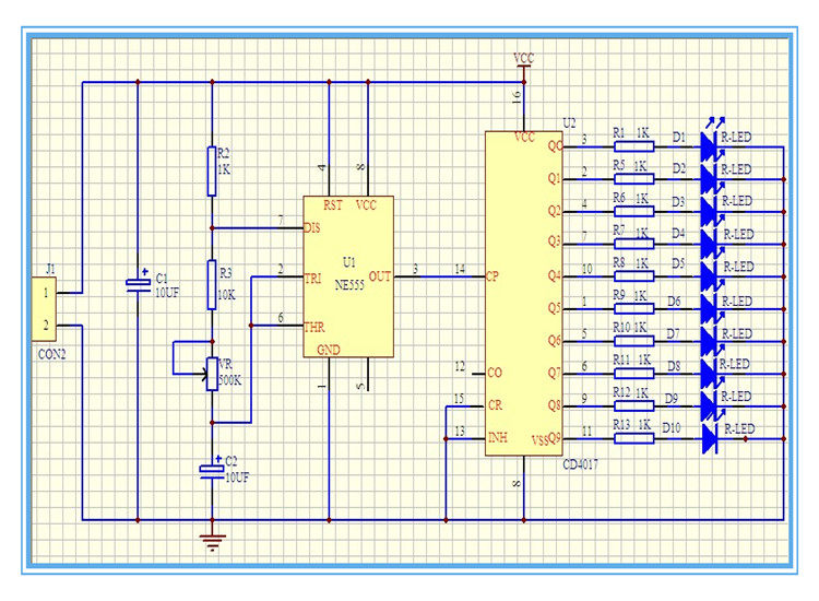 ne555 led跑马循环流水灯 pcb电路板 电子diy制作模块套件散件