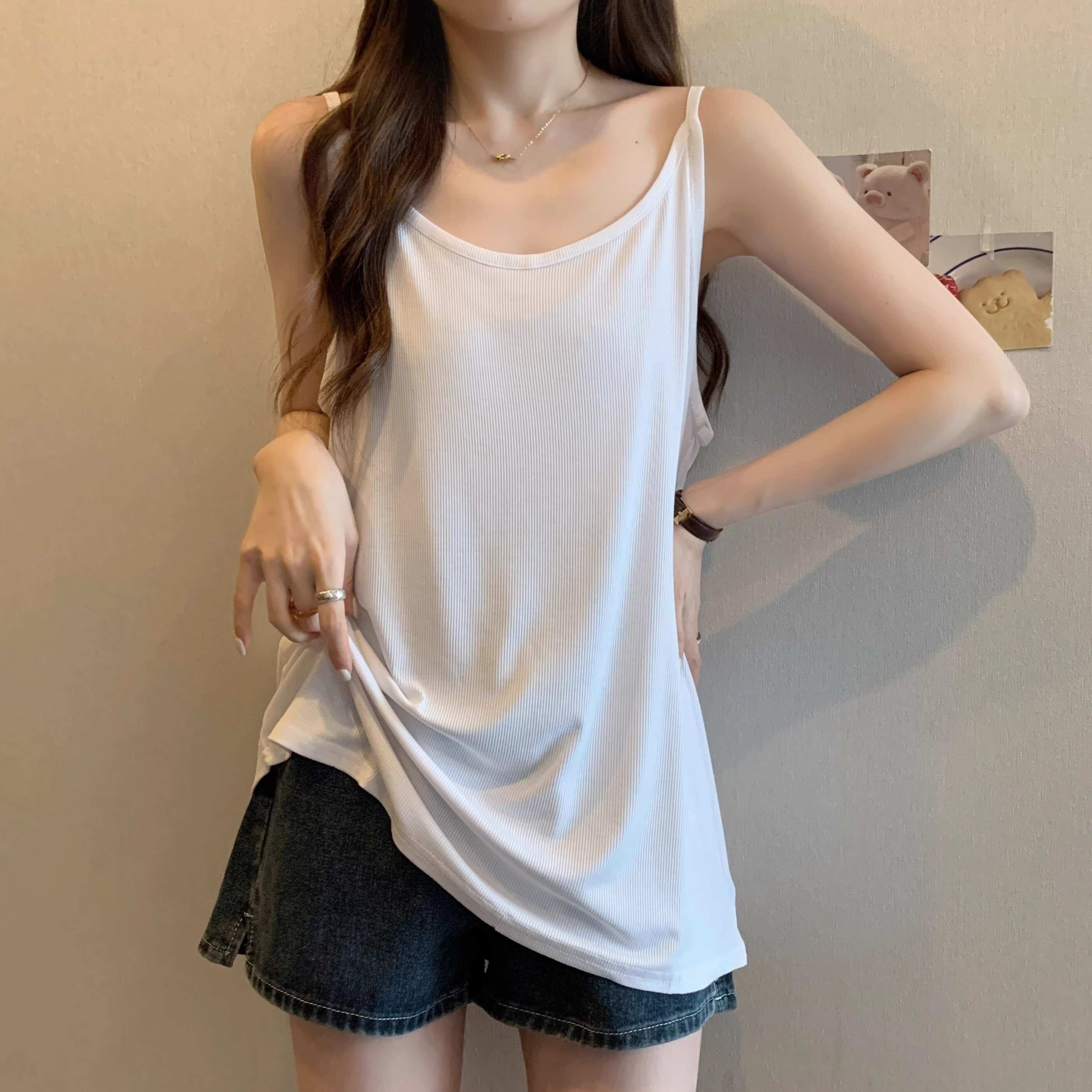 大码美背吊带背心女夏季胖mm300斤宽松遮肚子显瘦打底上衣外穿潮