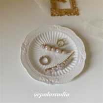 POLO White Pure Color Relief Ceramic Small Disc Western Meal Dessert Pan Cake Tray Jewellery Shooting Props Contained