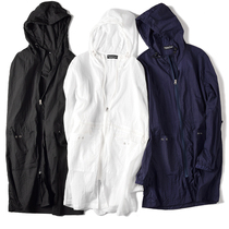 Summer thin male long plus size skin windbreaker couple hooded jacket loose sunscreen jacket