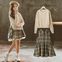 6 Girls Spring Autumn Suit New 9 Ocean Gas Children Long Sleeve Knit Sweater 14 Vest Skirt Girl two sets 12 years old