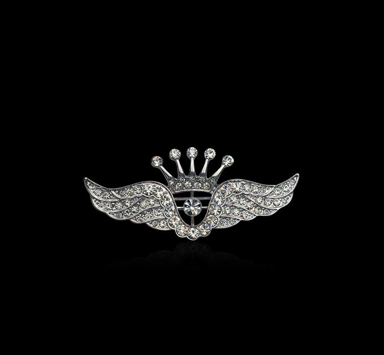 新品日韩韩版水钻翅膀皇冠男士胸针复古别针徽章饰品 厂家直销