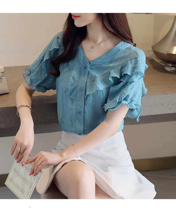 Áo ren, áo voan, quần áo nữ mùa hè - Áo sơ mi chiffon ren