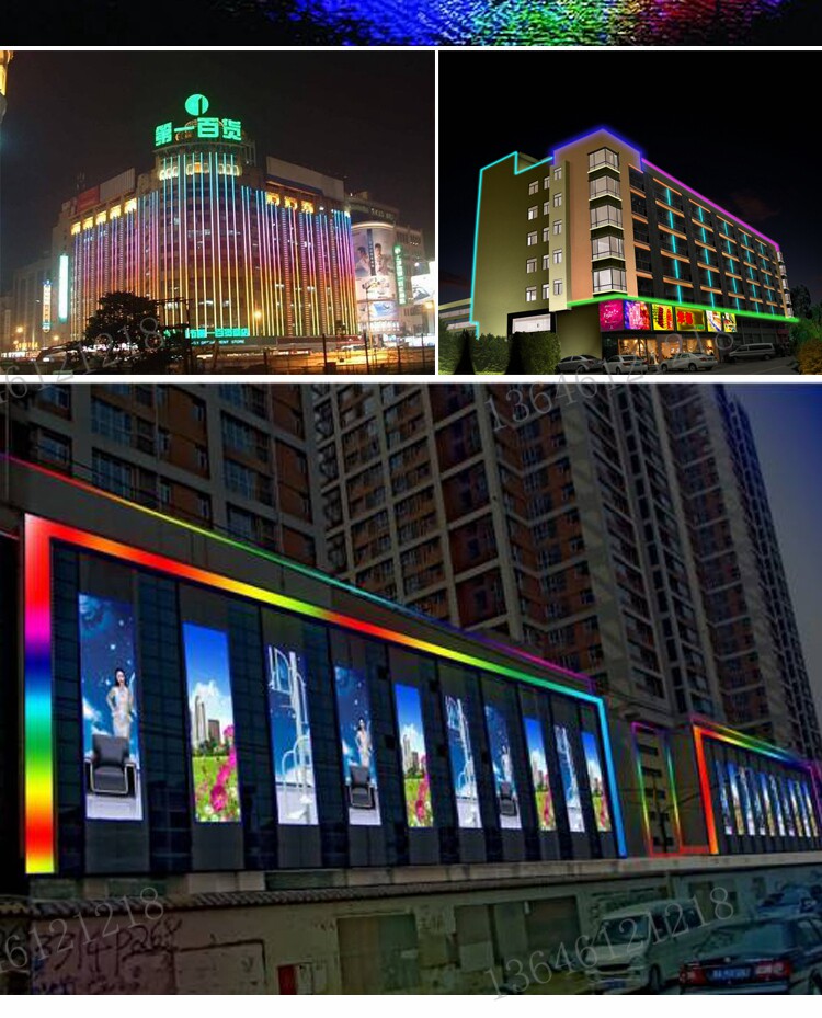 led护栏管数码管跑马灯内控外控单色七彩线条轮廓灯广告户外防水