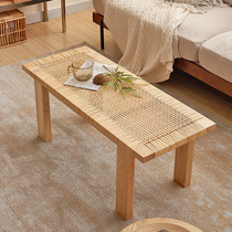 Japanese-style solid wood rattan bedroom bed tail bench retro WAG long stool changing shoe stool Nordic living room coffee table dining bench