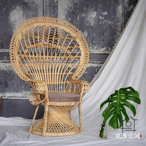 ins rattan furniture Peacock chair bedroom living room Nordic retro creative back chair wedding photography props homestay