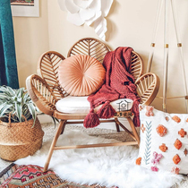 Nordic ins leisure chair balcony bedroom living room simple Peacock retro chair creative solid wood rattan leisure chair