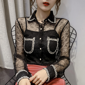 New Korean polo collar lace shirt in spring 2020