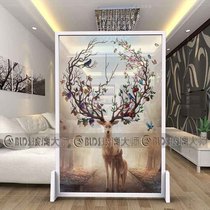 Art glass living room TV background wall porch screen partition door aisle carving process modern forest Elk