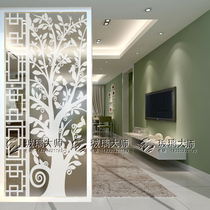 New boutique art glass porch living room moving door screen partition shoe cabinet tempered decoration creative black and white tree