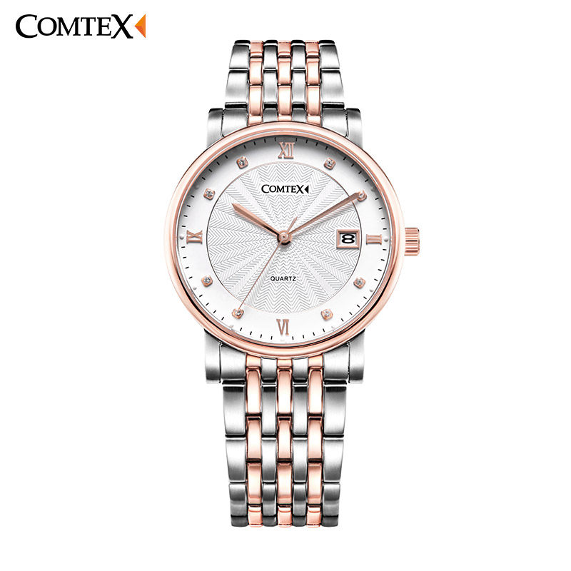 comtex卡帝仕男士手表商务休闲钢带指针日历防水腕表薄