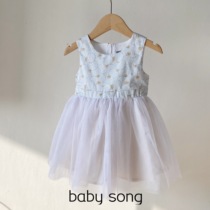 The elegant and refined 2-12-year-old female treasure childrens summer princess pure cotton temperament web yarn vest one-piece dress