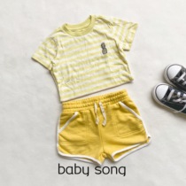 Export Australia single cot2-10 year old girl baby striped fresh pineapple pure cotton short sleeve T-shirt