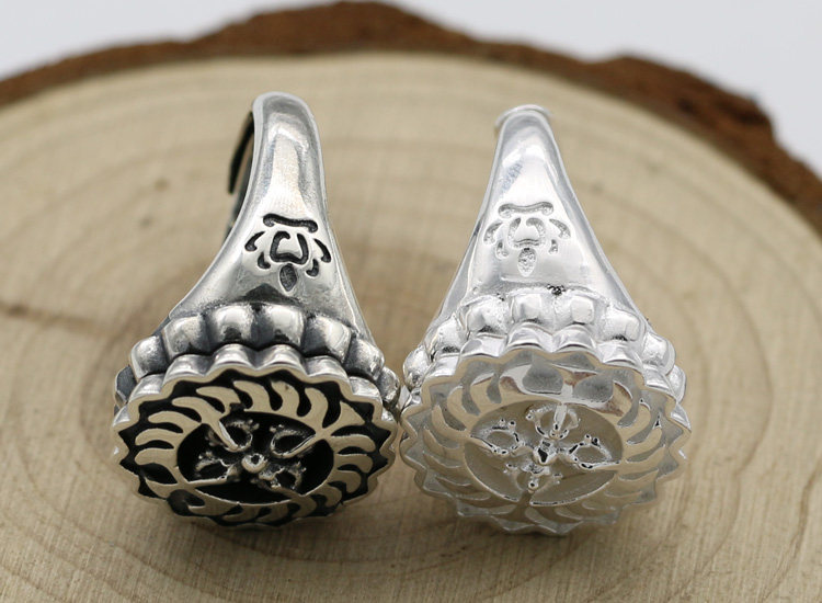 925银法器金刚杵六字真言开口戒指男女可转到泰银尾戒纯银食指戒