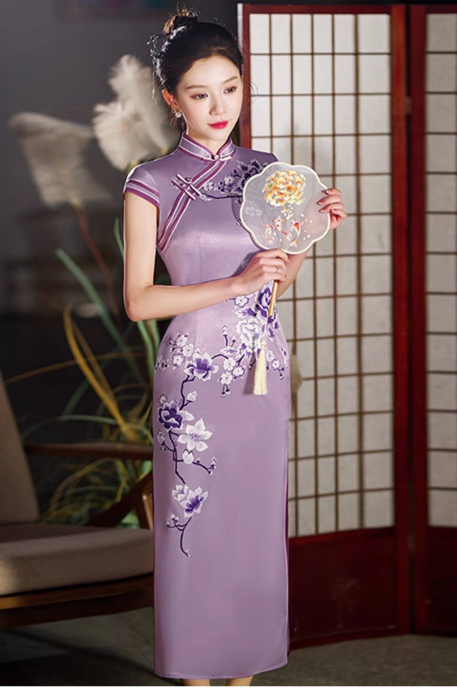 长款送考旗袍年轻款女2025款改良中国风复古显瘦宴会演出妈妈装