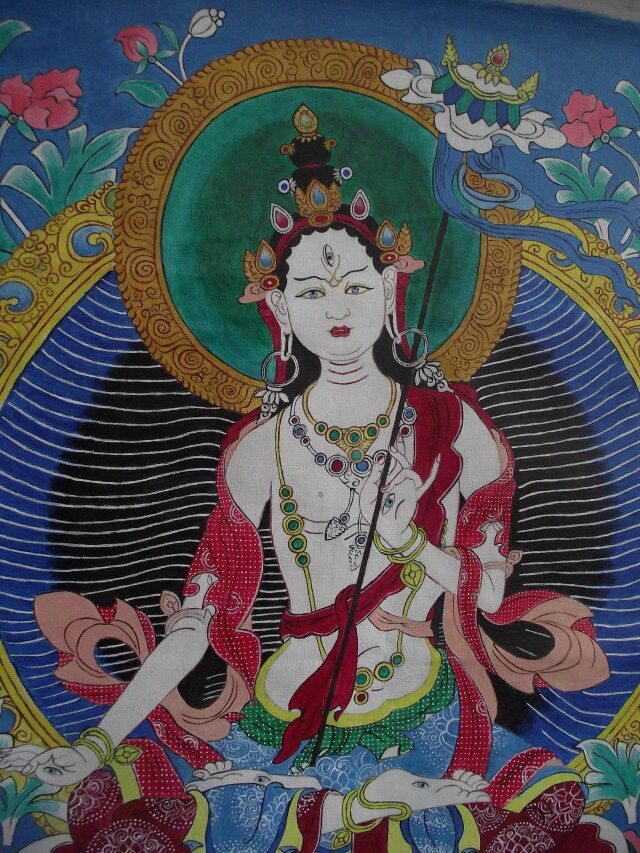 文殊菩萨画像 丙烯颜料唐卡画 纯手工绘制 油画布绘制 未装裱 绘画