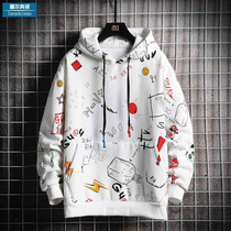 Plus velvet thickened autumn and winter cartoon hooded sweater mens tide brand loose plus size long-sleeved t-shirt jacket Korean version of the tide fat man
