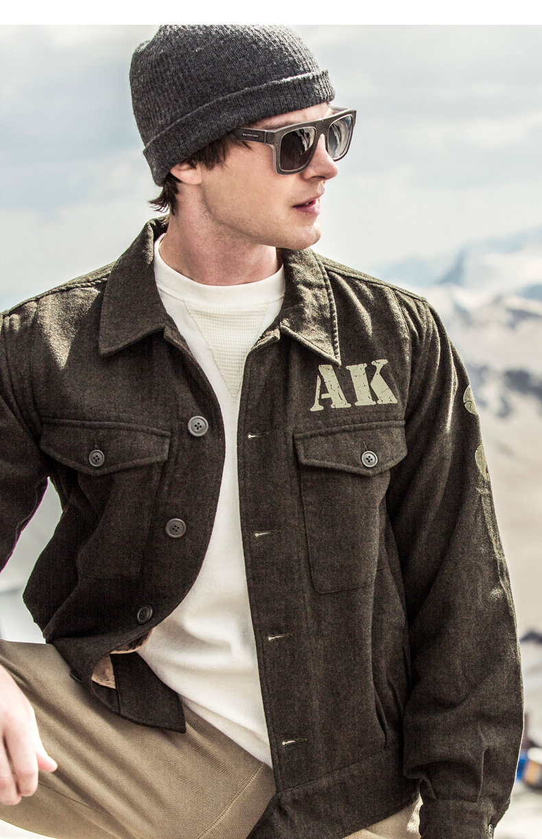 ak男装 秋冬新款复古短款艾森豪威尔夹克休闲外套上衣男潮流_有10元