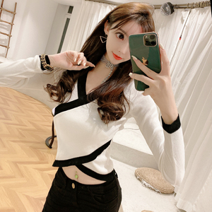 New sexy color matching cross short top knitted bottomed women’s top