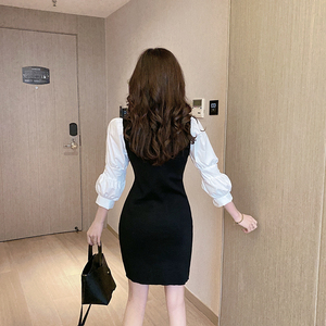 Knitted color contrast foam shirt sleeve dress