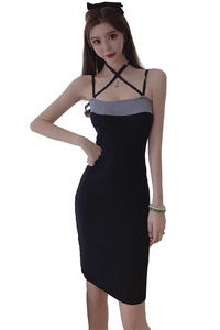 New sexy nightclub host color matching Halter Dress