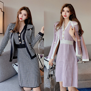 New long sleeve qiange bird small coat temperament vest skirt sweater set two piece set