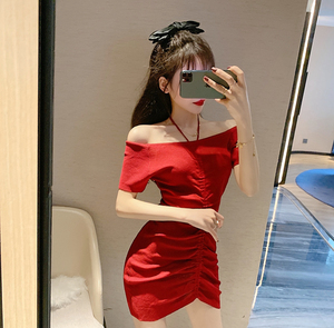 Sexy nightclub anchor one shoulder Halter drawstring dress