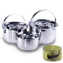 Home outdoor portable stainless steel set Pot picnic supplies equipment pot field cookware picnic camping 3-piece set