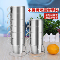Outdoor camping folding Cup double heat insulation anti-scalding stainless steel water cup set Cup portable travel coffee cup camping