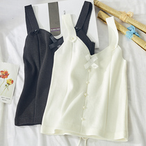 2021 spring new sweet bow button knit sling vest female slim body sleeveless top W311