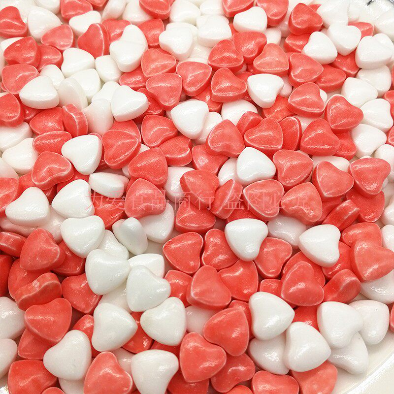 5斤批 发粉白爱心压片糖什锦水果硬糖心形糖烘培蛋糕装饰日系零食