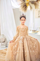 Childrens dress 2021 new champagne childrens dress with a shoulder - throat dress long drag show hosted
