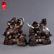 Ebony wood carving Elephant Ornaments a pair of solid wood Lucky Elephant living room office decorations feng shui mahogany crafts