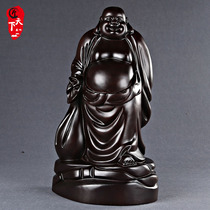 The world of black sandalwood carving cloth bag Maitreya Buddha statue ornaments mahogany fortune laughing Buddha crafts home living room for worship