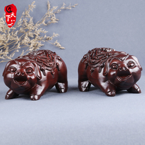 Black sandal carving pig piece XII Zodiac pig large solid wood home decoration Fengshui red wood crafts