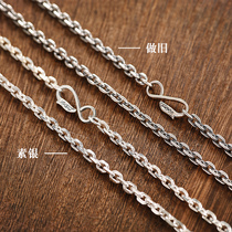 Luotai old silversmith 925 silver chain retro choker made old Thai silver personality trickle men necklace punk too corner chain