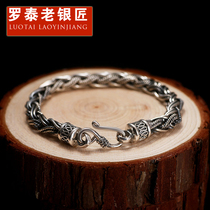 Luotai old silversmith 925 silver retro Silver punk mens bracelet Silver Bracelet Mens tide creative personality handpieces