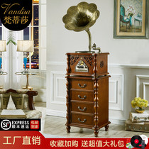 Van Tiztia Classical Gramophonic Machine Home European Style Living Room Solid Wood Black Gel Record Machine Old Nostalgia Electric Phonograms Sound Box