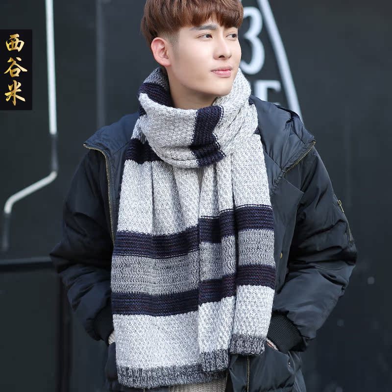 韩版新款秋冬男士保暖围巾青年学生情侣加厚长款年轻人围巾产品展示图1