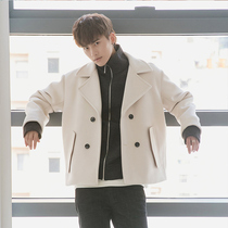 Sicilian mens Korean version of white short woolen coat mens autumn and winter trend loose mens coat