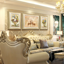 European style sofa behind the background wall decorative painting light luxury murals living room hanging painting Jane European American triple wall painting