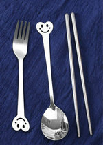 Deplatinum portable tableware three-piece set high quality stainless steel chopsticks spoon Fork set cute student children travel box