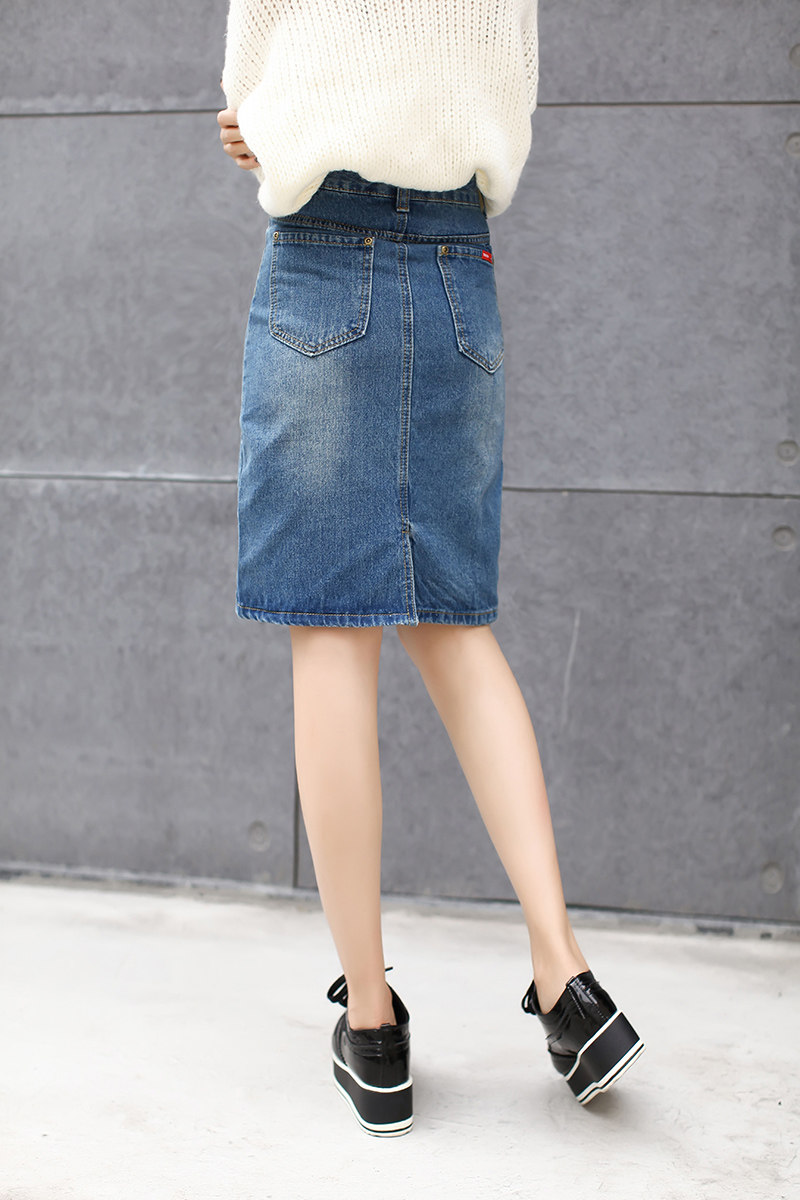 实拍春季年新款一步裙a字裙包臀裙后开叉中长款牛仔半身裙007