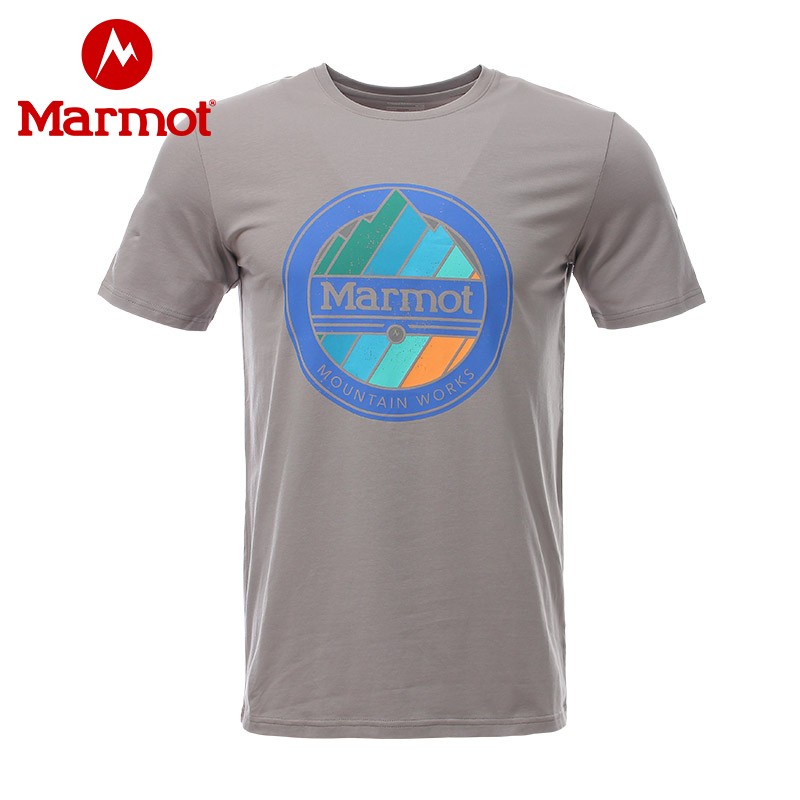 Marmot/土拨鼠鼠年新款夏季户外休闲透气印花经典男棉短袖T恤 