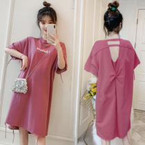 Pregnant Woman Summer Clothing Suit Short Sleeve T-Shirt Woman 2022 Korean version Fashion new medium length dress pure cotton two-piece set